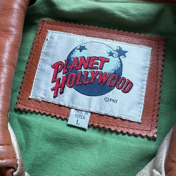 Vintage 1995 Planet Hollywood Leather Jacket Tan brown 2 tone Washington DC L - Picture 9 of 10